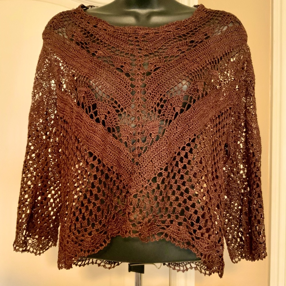 BETTE PAIGE chocolate brown Crochet Top size PL